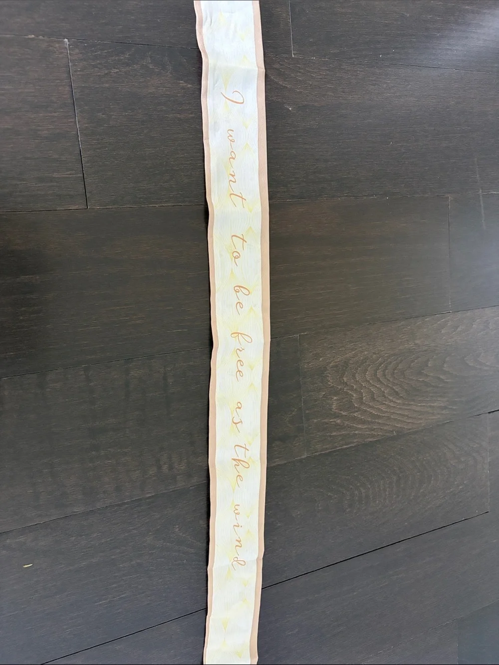NWOT Floral Silk Twilly Scarf 35”x2.36” Beige & Yellow Dainty Hair purse ribbon